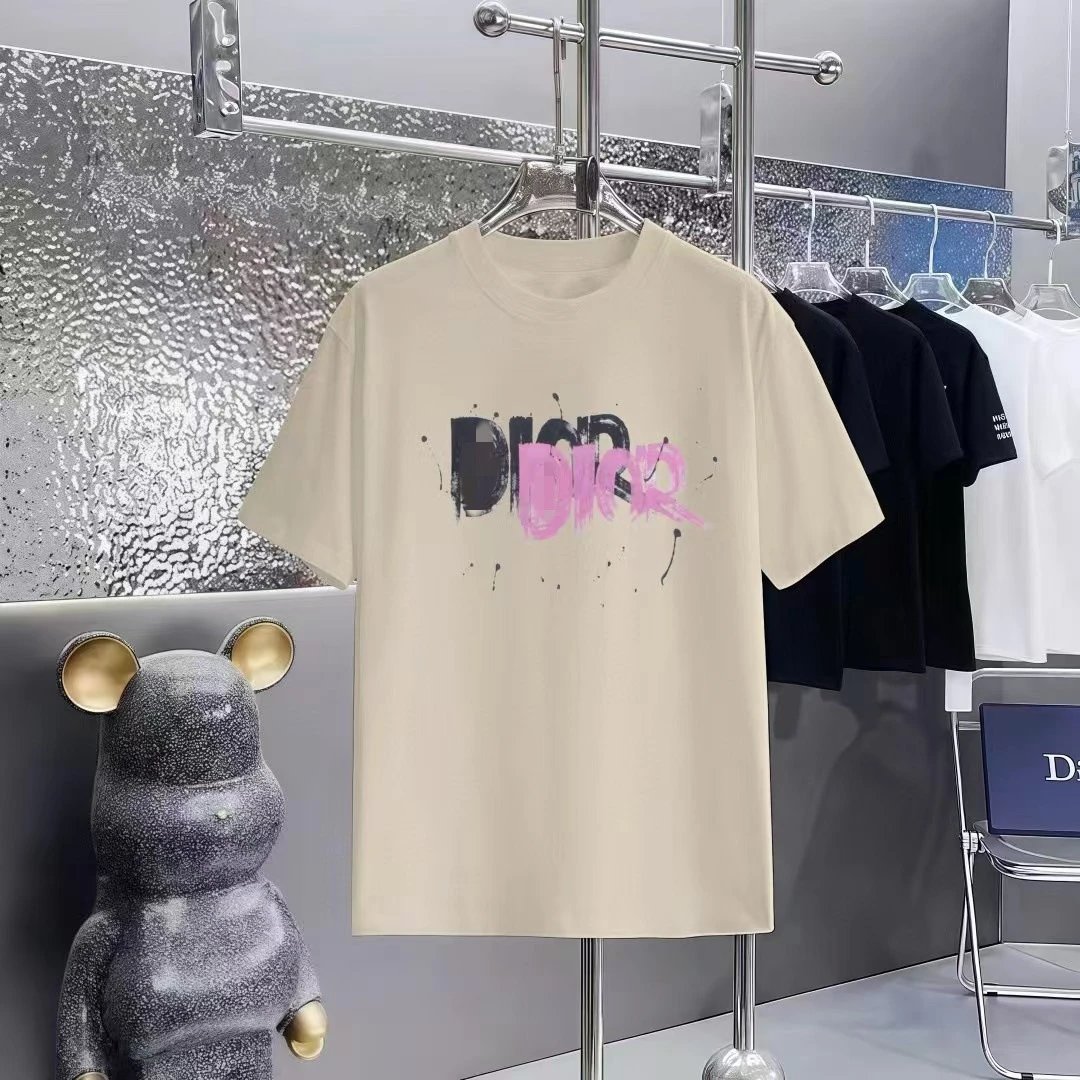 Dior Graffiti Street Style Apricot Short-sleeve T-Shirt