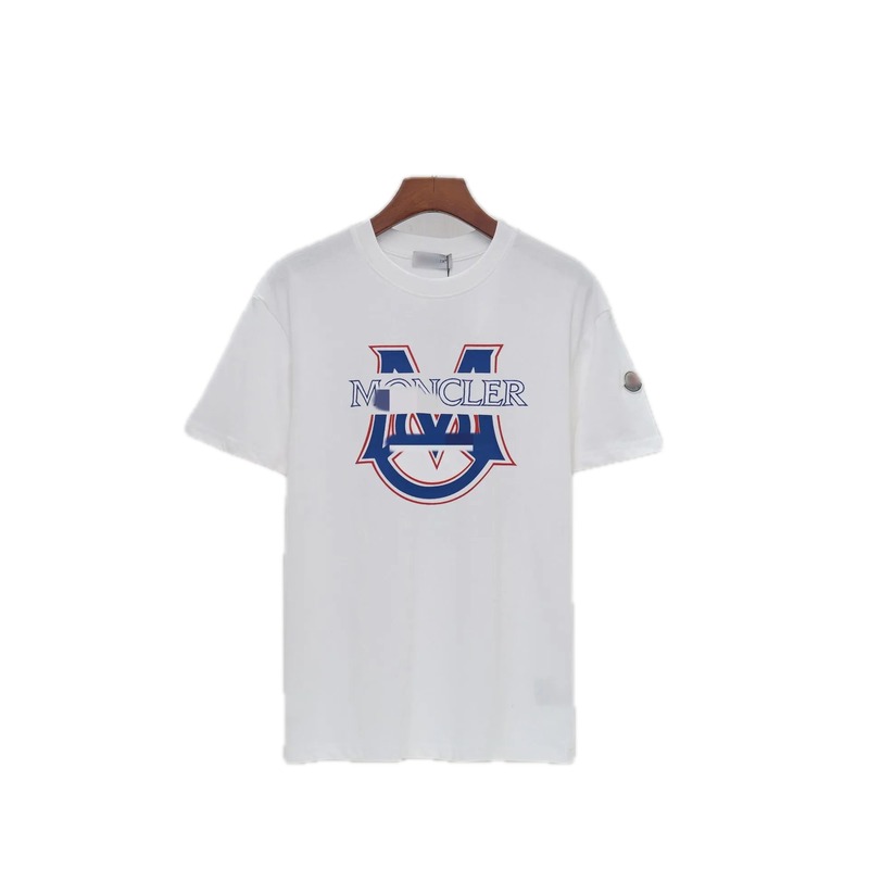 Moncler Large M Printed Casual Style White T-Shirt