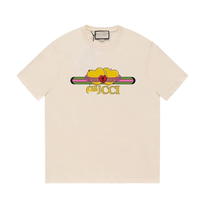 Gucci Double Heart Print Casual Style Off-White T-Shirt