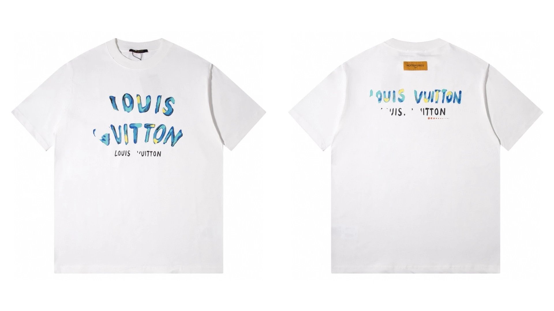 Louis Vuitton Hand-painted Graffiti Casual Style White T-shirt