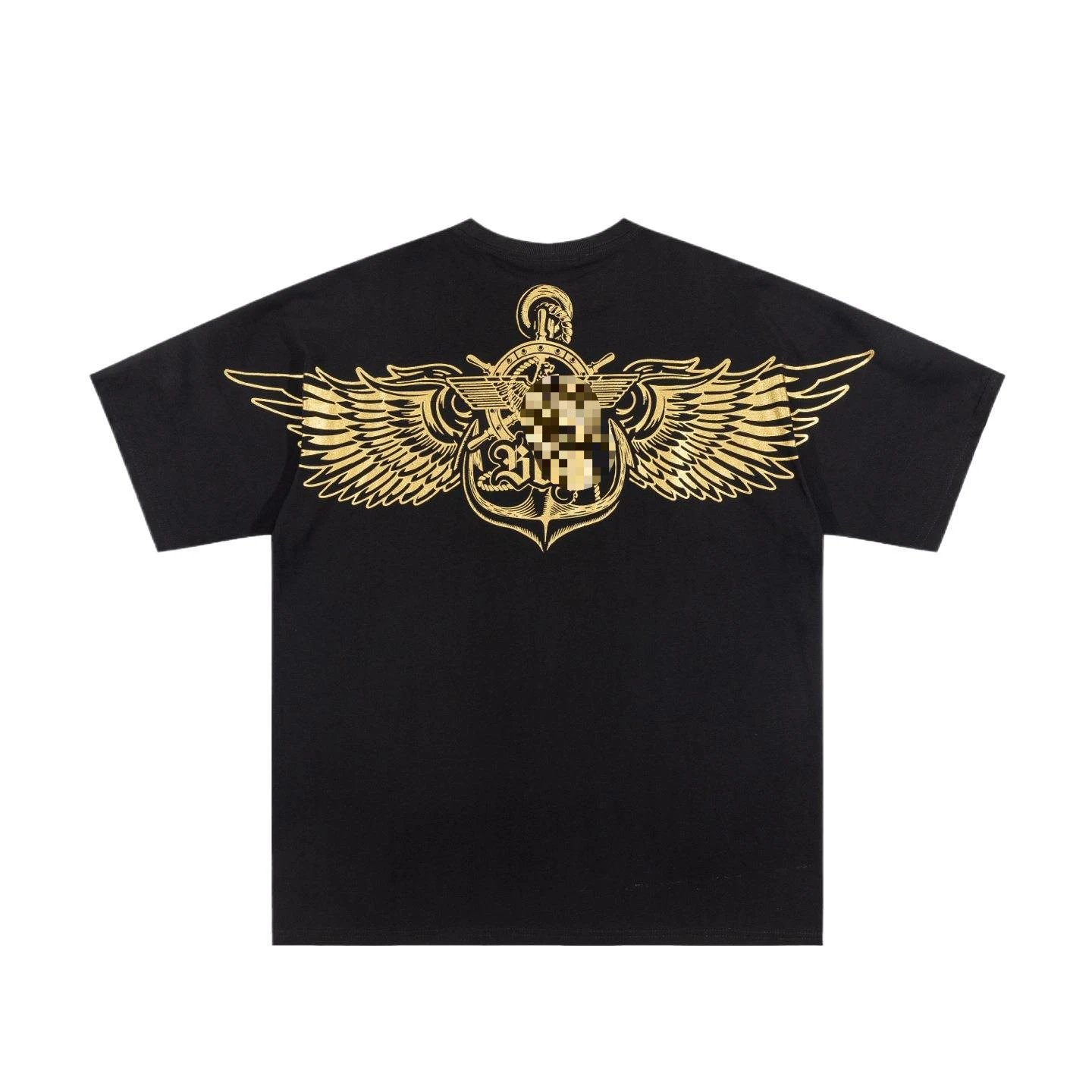 BOY Gold Foil Wings Street Style Black Short Sleeve T-shirt