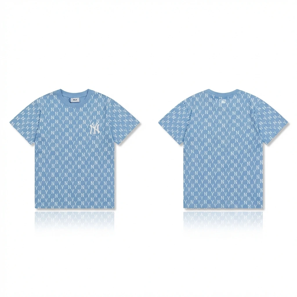 MLB full - print style light blue T - shirt
