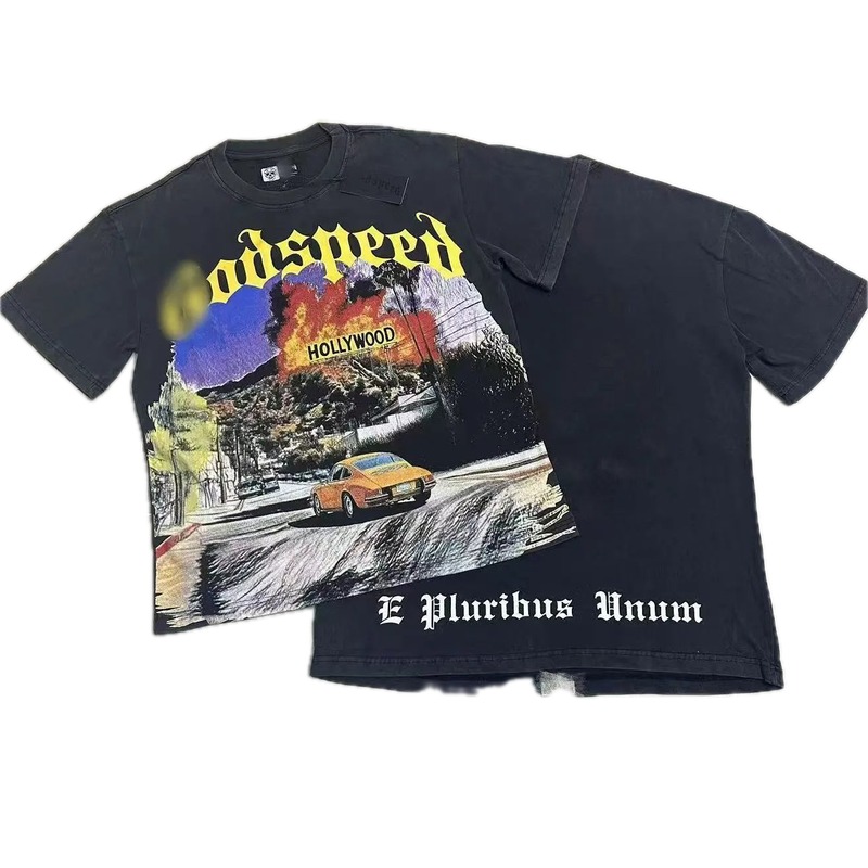 Godspeed Hollywood Print Vintage Black T-Shirt