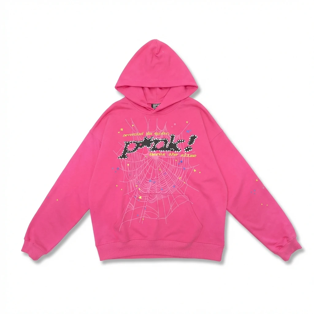 Sp5der Trendy Printed Pink Hoodie