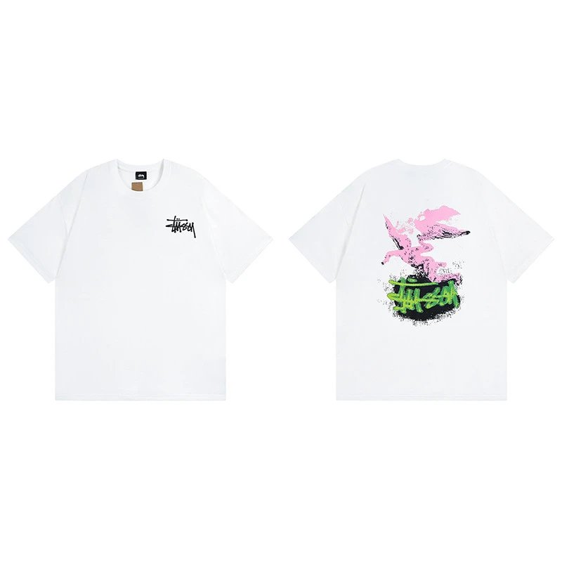 Stussy White Spider Graphic T-Shirt Commuter Look Logo