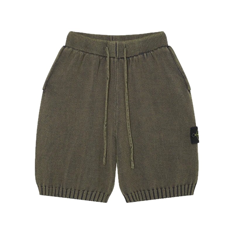 Stone Island Compass Techwear Style Olive Green Knit Shorts