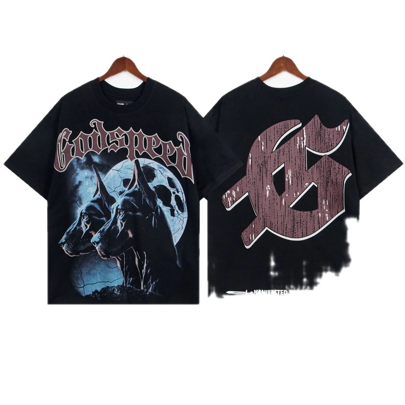 Godspeed Doberman Print Street Style Black T-shirt