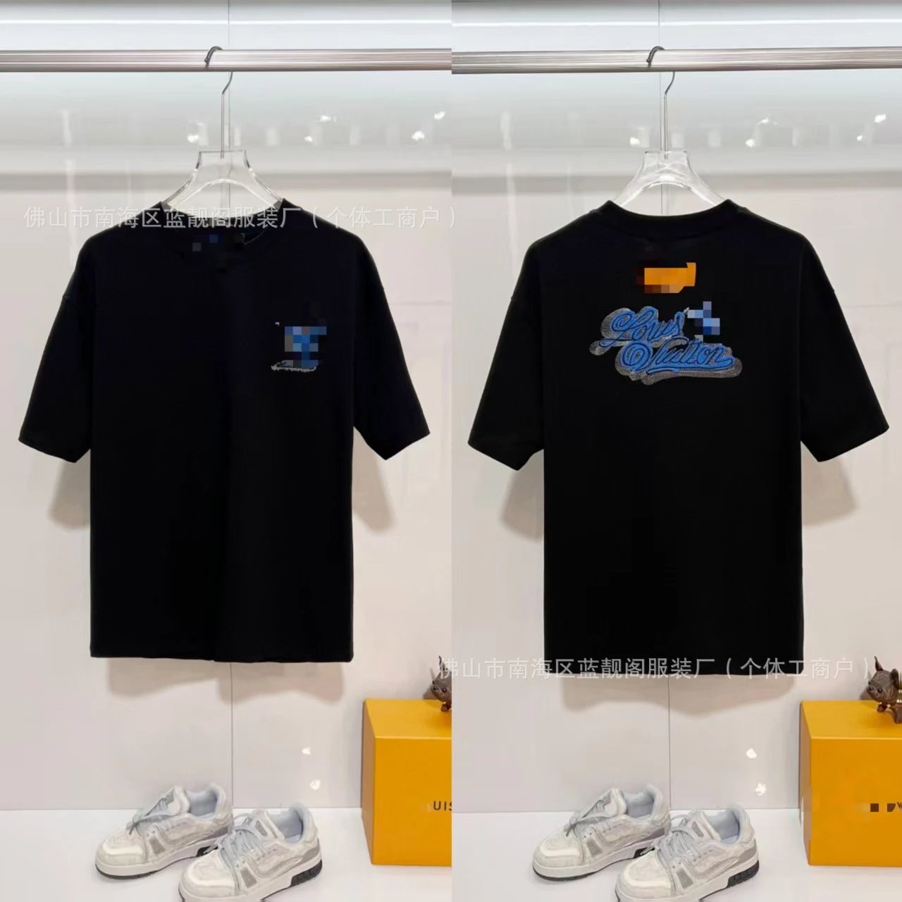 Louis Vuitton Embroidered Trendy Style Black T-Shirt