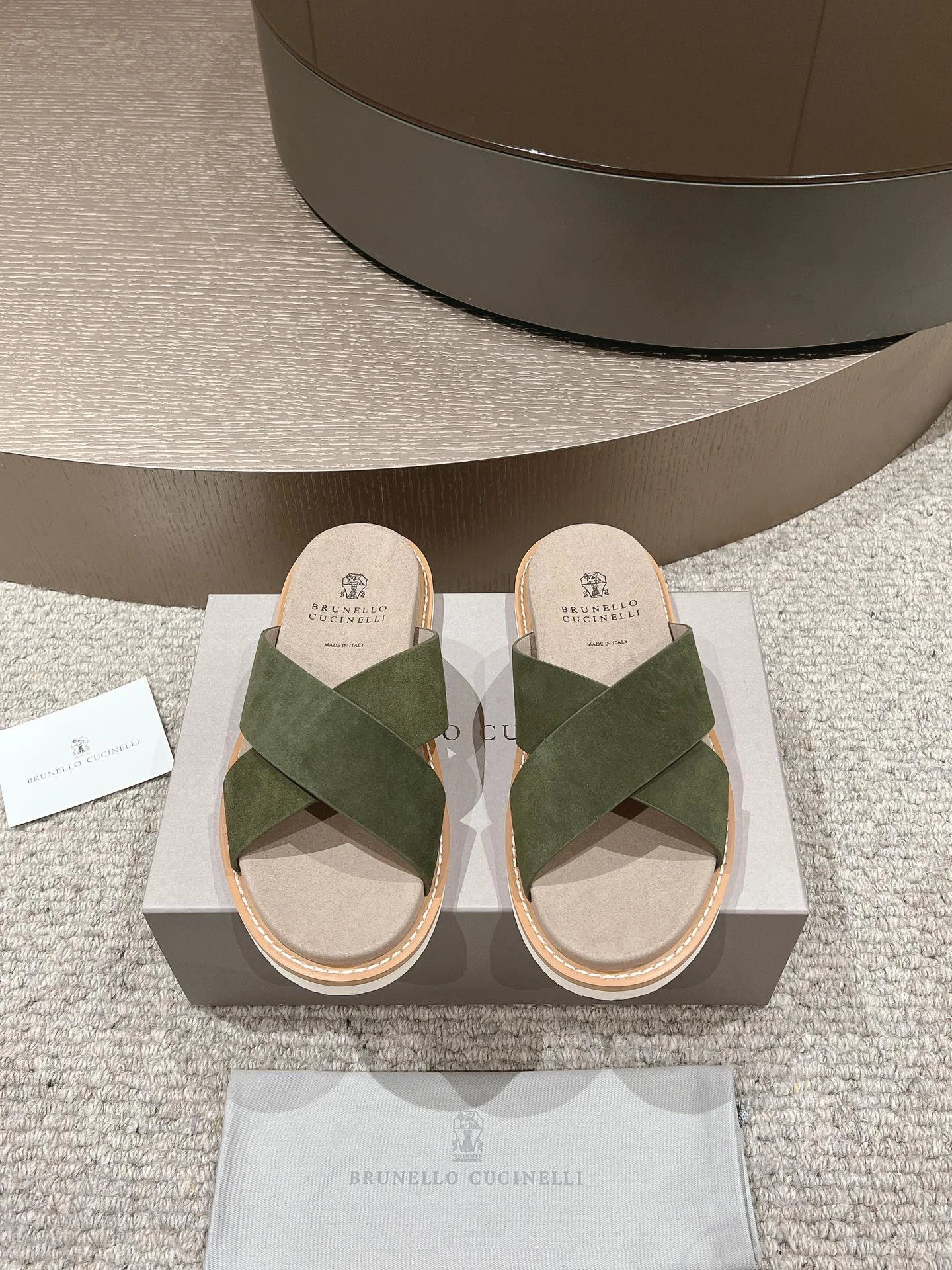 Brunello Cucinelli Casual-style Army Green Slides