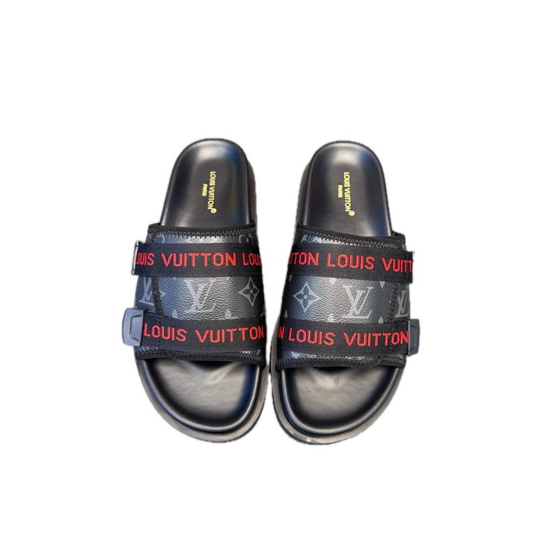 Louis Vuitton Classic Monogram Trendy Black Slide Sandals