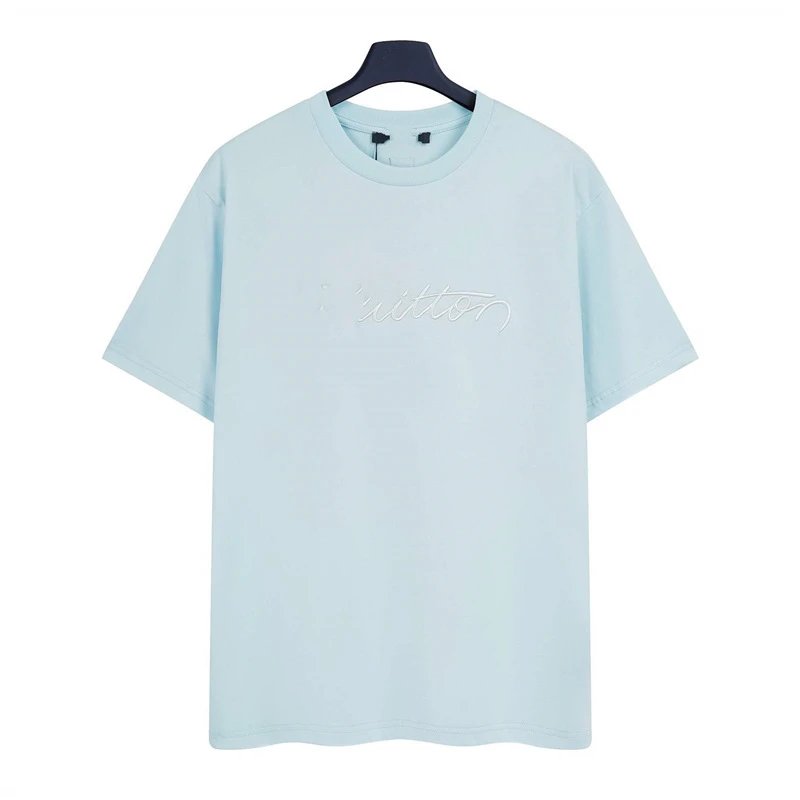 Louis Vuitton Embroidered Minimalist Style Light Blue Short-sleeve T-shirt