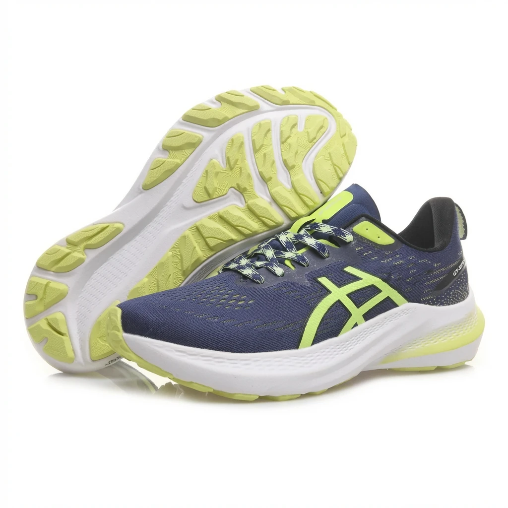 ASICS retro-style blue and yellow running shoes