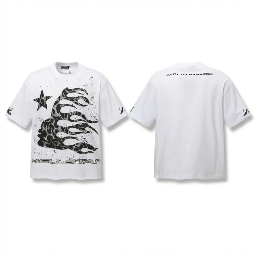 Hellstar Flame Print Style White T-shirt