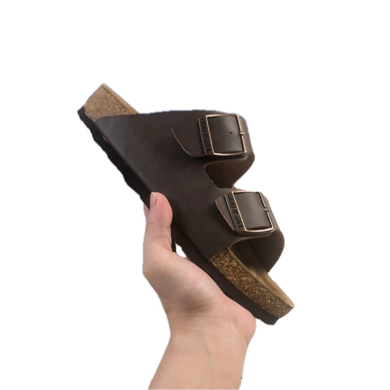 Casual Dark Brown Birkenstock Cork Slide Sandals
