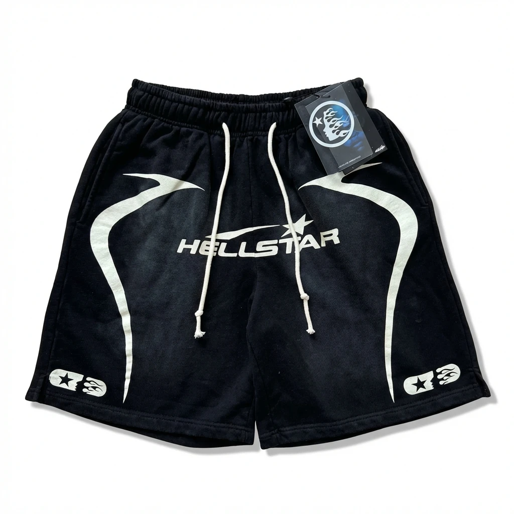 Hellstar dark-style black shorts