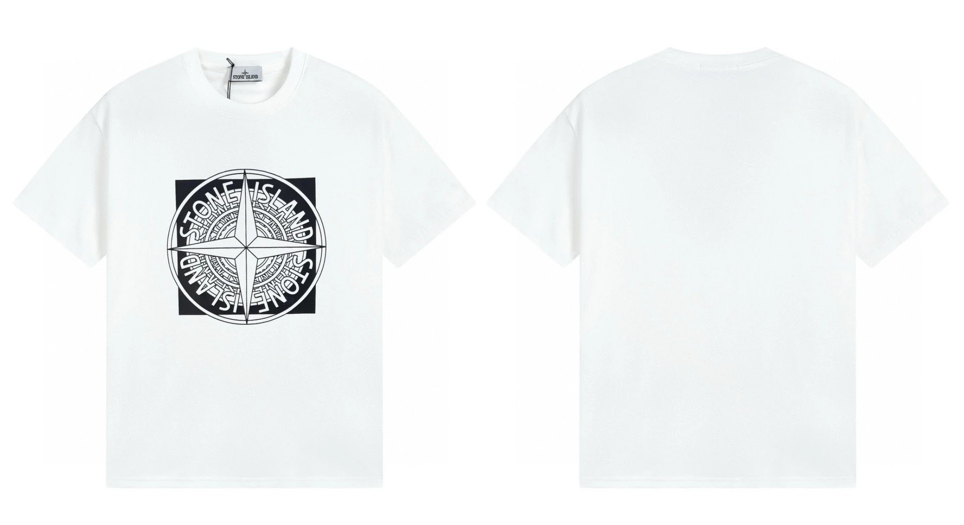Stone Island Compass Print Street Style White T-Shirt