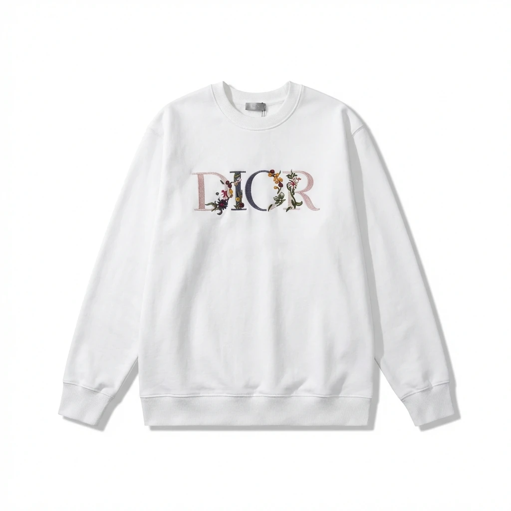 Dior floral embroidery style white sweatshirt