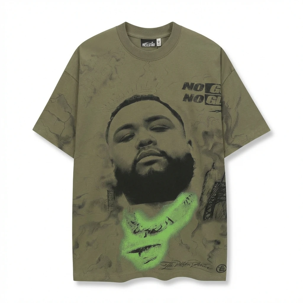 Hellstar Retro Style Olive Green T-shirt
