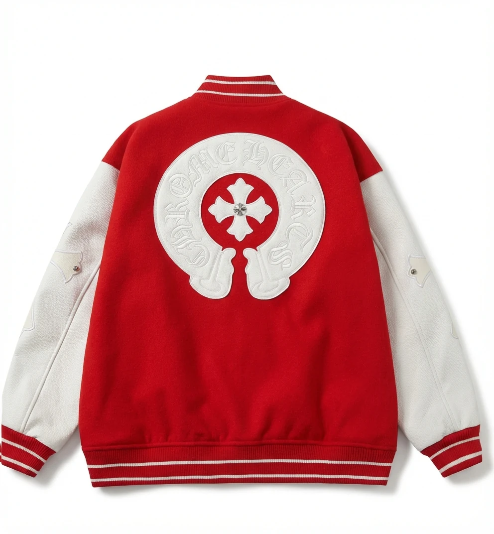 Chrome Hearts Retro Red and White Baseball Jacket