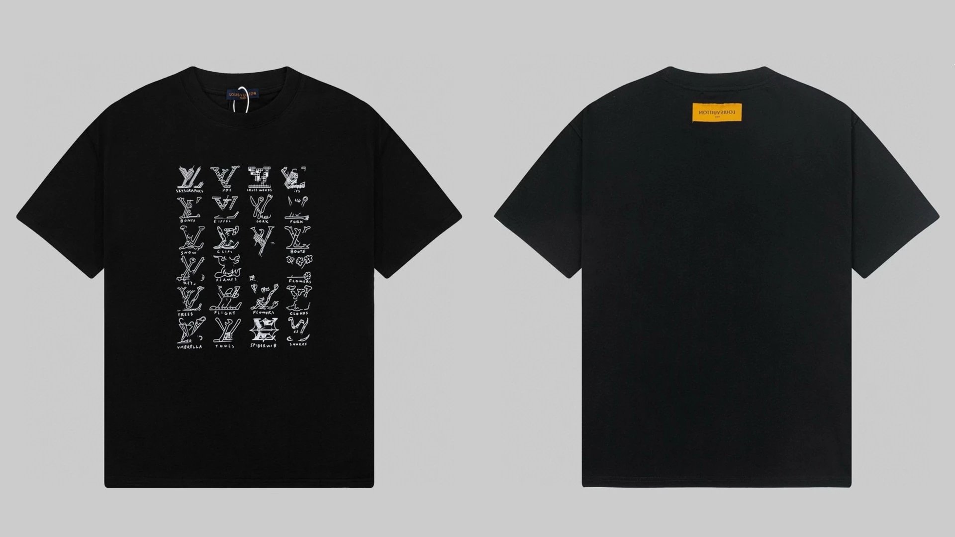 Louis Vuitton Graffiti Trend Style Black Short Sleeve T-Shirt