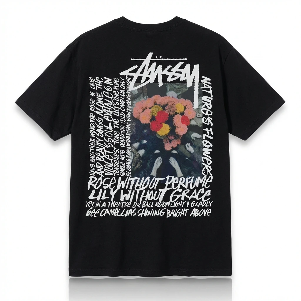 Stussy Floral Retro Style Black T-shirt