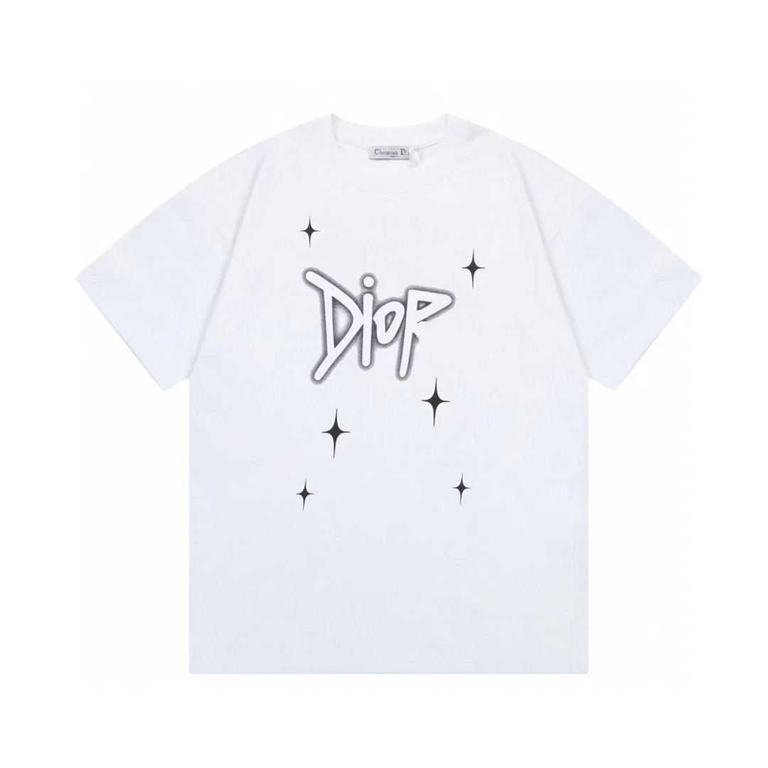 Dior Starburst Graffiti Street Style White Short-sleeve T-shirt