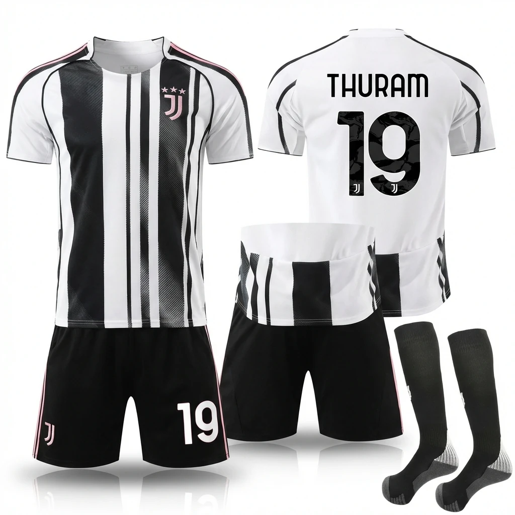 The black and white striped football jersey of Juventus.