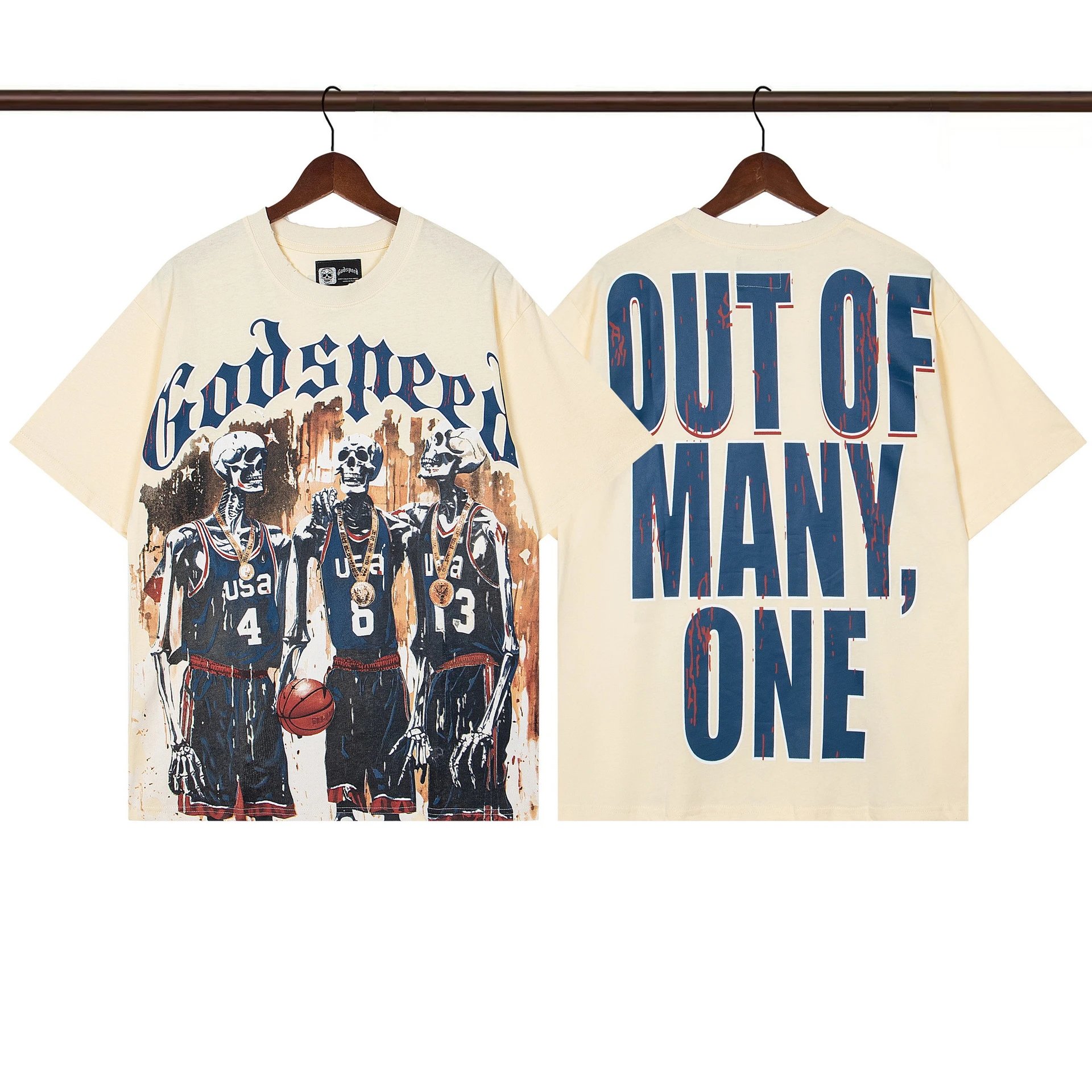 Godspeed Skull Basketball Street Style Beige Short Sleeve T-shirt