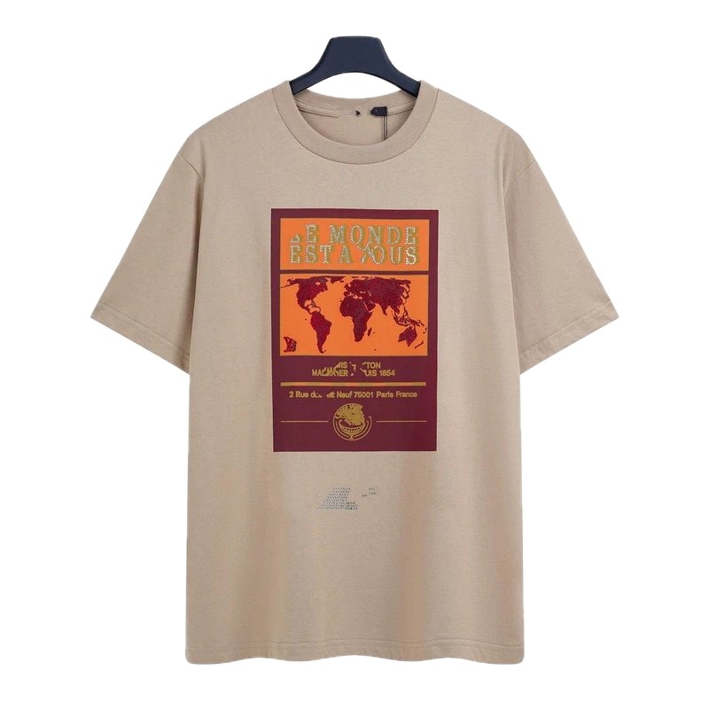 Louis Vuitton Vintage-style Map Print Khaki T-Shirt