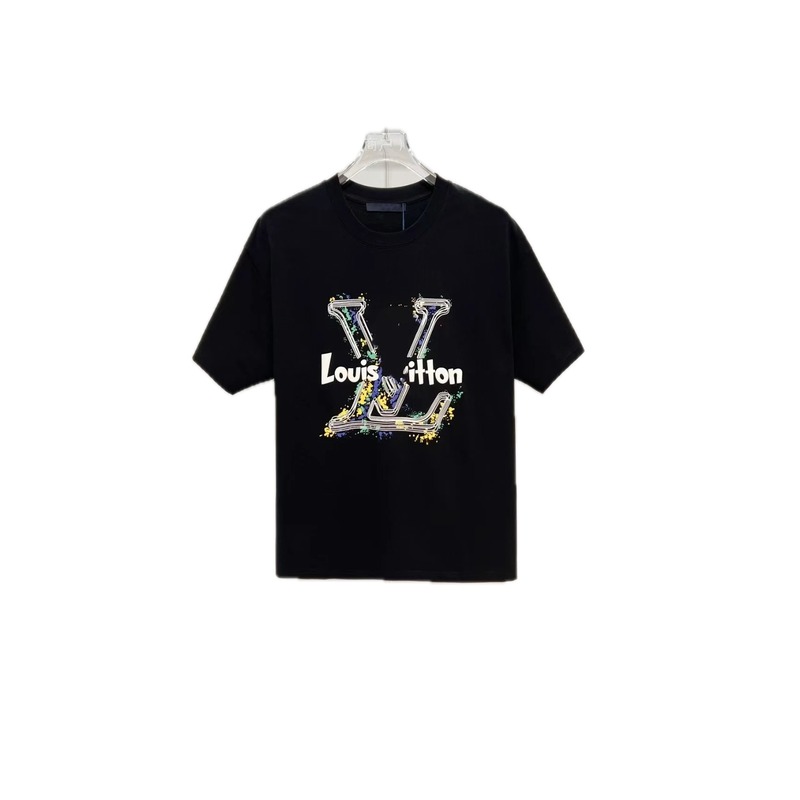 Louis Vuitton Ink-Splashing Graffiti Trendy & Cool Black Short-Sleeve T-Shirt