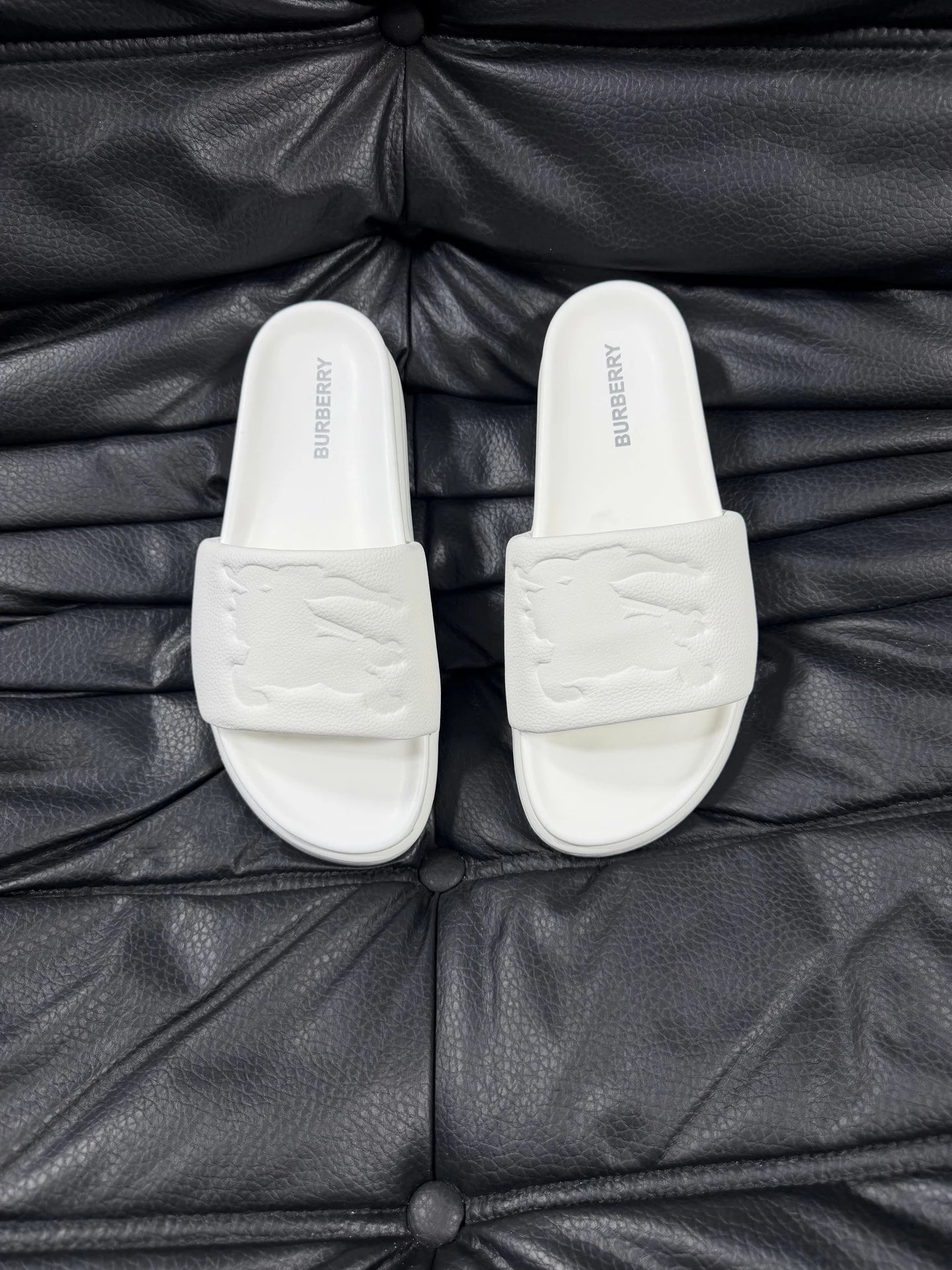 Burberry Embossed Equestrian Knight Minimalist White Slides