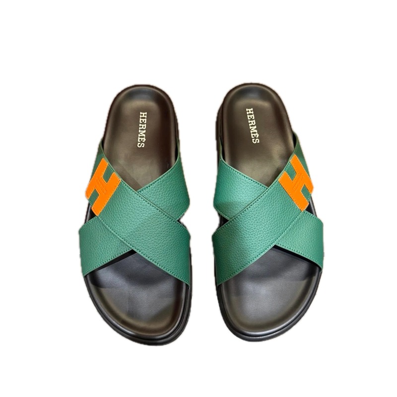 Hermès H Collection Light Luxury Style Green Slide Sandals