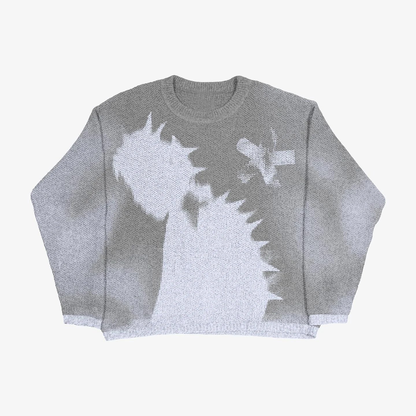 Patterned Anime graphic sweater Black Knit Top with Polished Detail