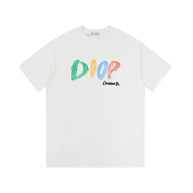 Dior Colorful Graffiti Casual Style White Short-sleeve T-Shirt