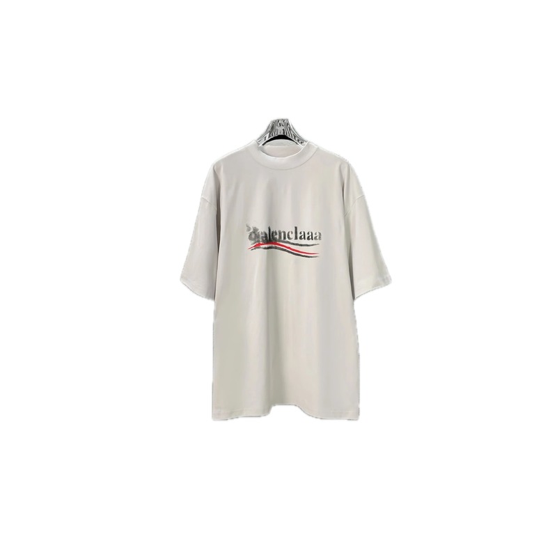 Balenciaga alphabet-style white T-shirt.