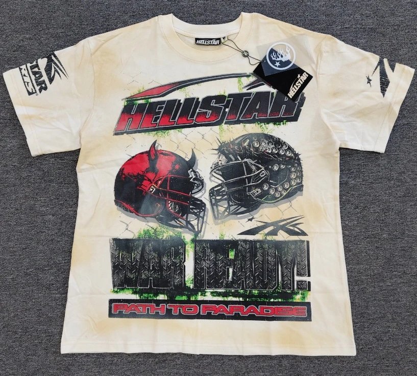 Hellstar Helmet Print Street Style Off-white T-shirt
