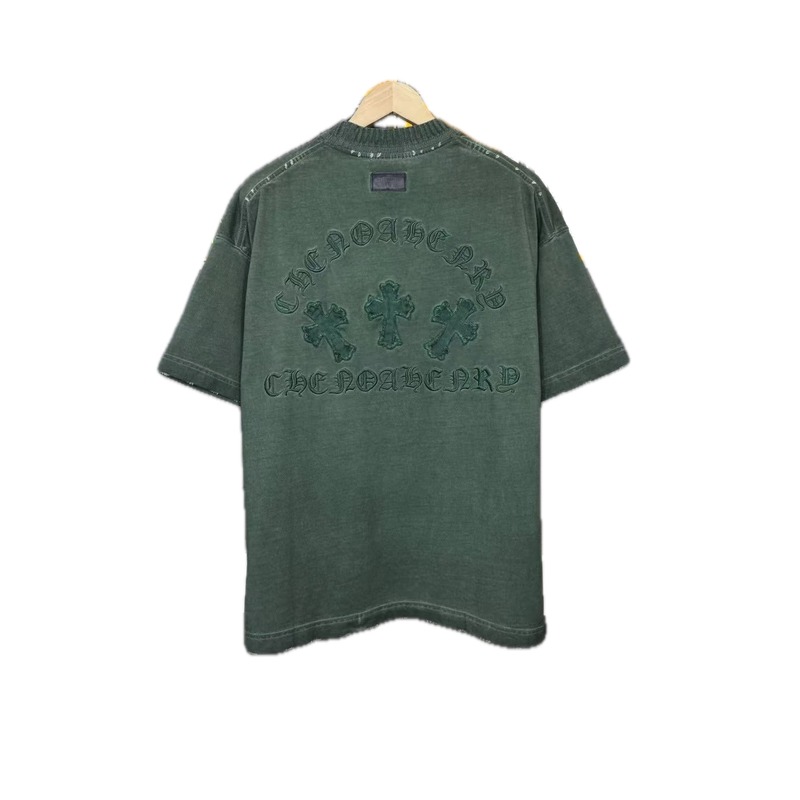 Chrome Hearts Cross Embroidered Vintage Dark Green Short-Sleeve T-Shirt