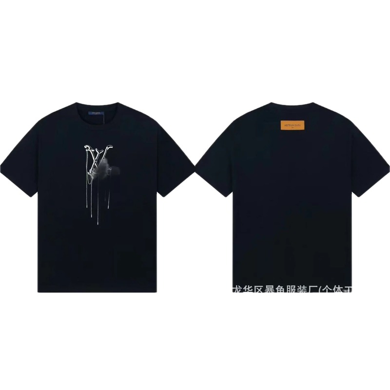Louis Vuitton Chain Print Trendy & Cool Style Black T-Shirt