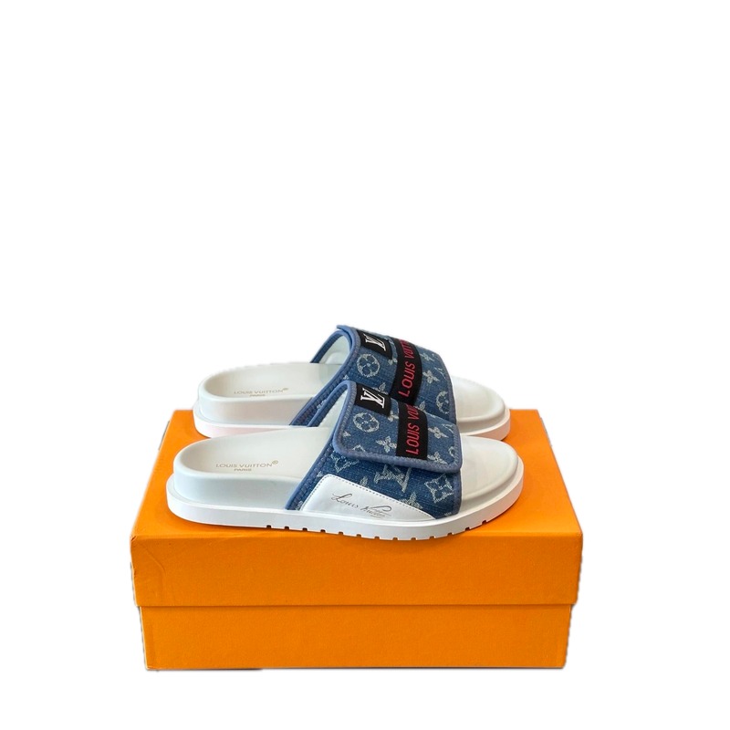Louis Vuitton Monogram Trendy Denim Blue One-strap Slide Sandals