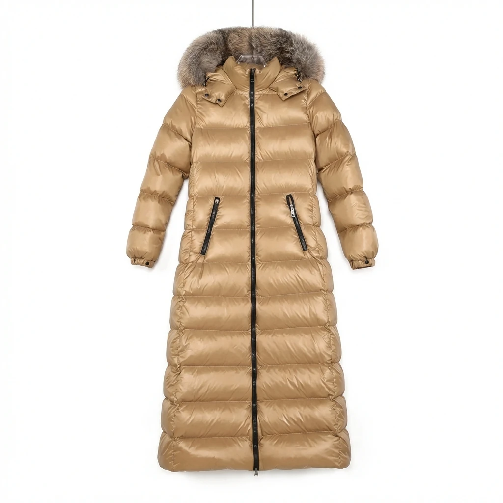 Moncler long stylish camel down jacket