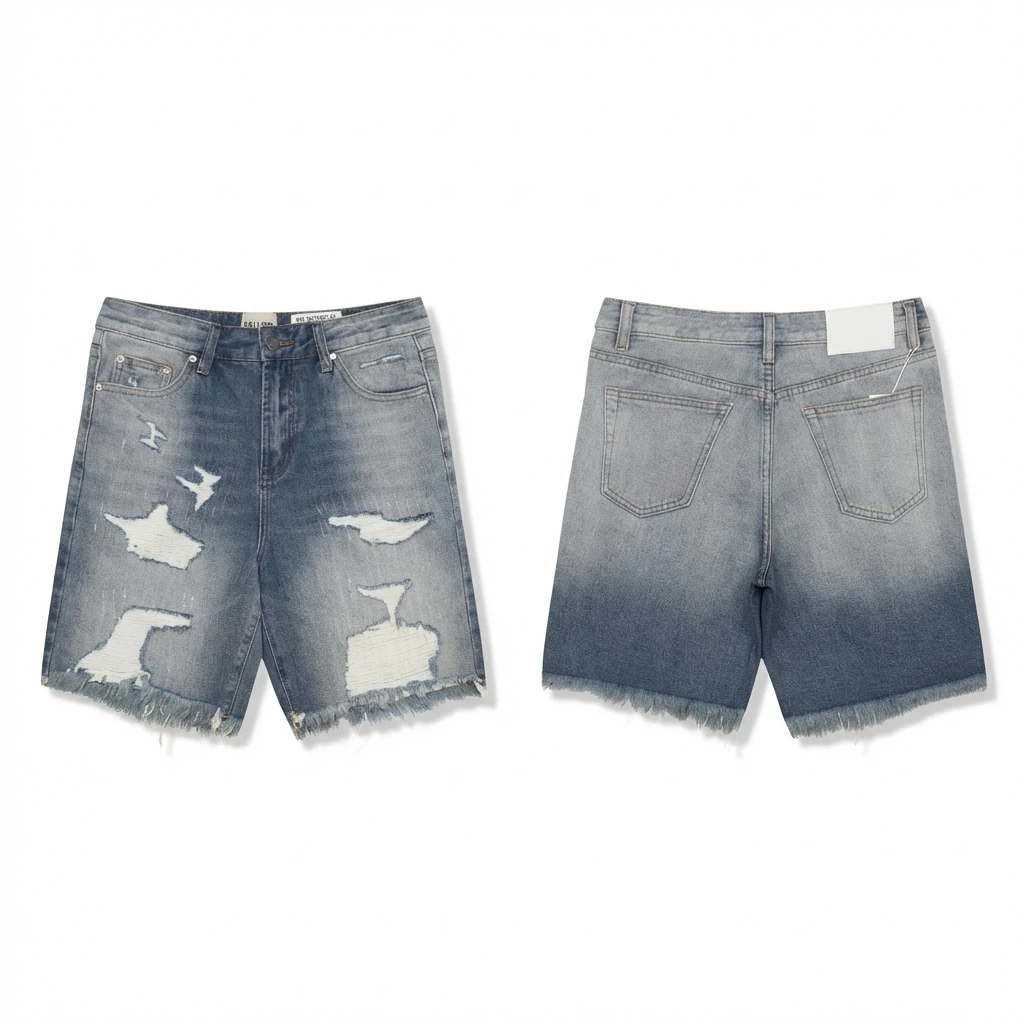 Gallery Dept Gradient Ripped Denim Shorts