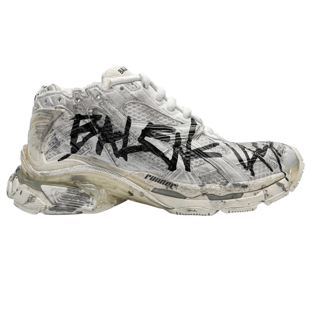 Balenciaga graffiti-style white shoes