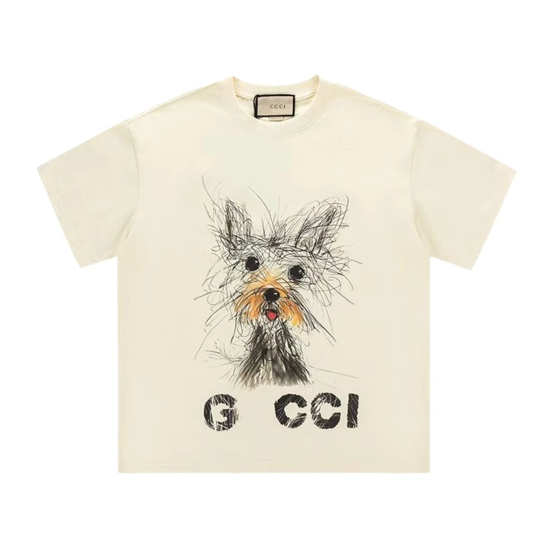 Gucci Puppy Graffiti Casual Style Off-white T-Shirt