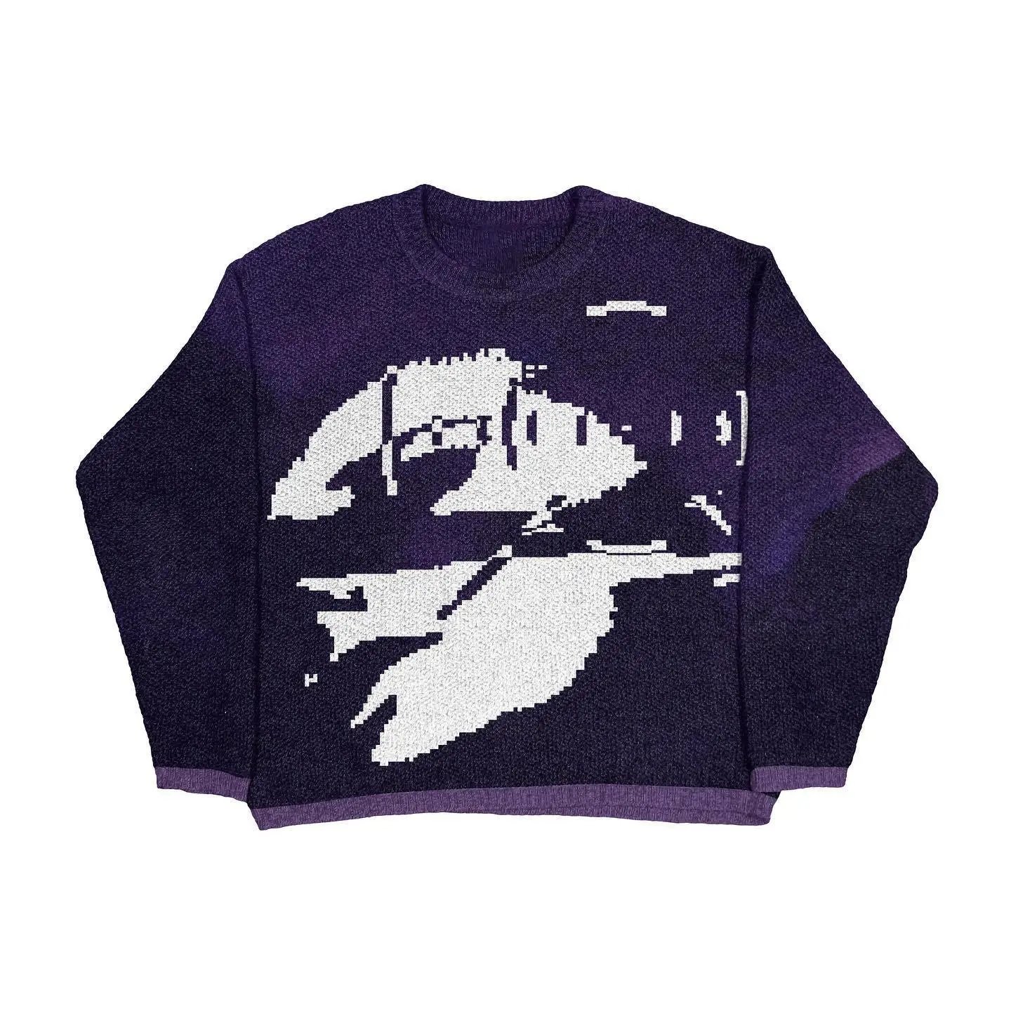 Easy Match Anime graphic sweater Black Knit Top for Leisure Wear