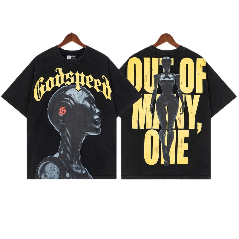 Godspeed Mechanical Print Street Style Black T-Shirt