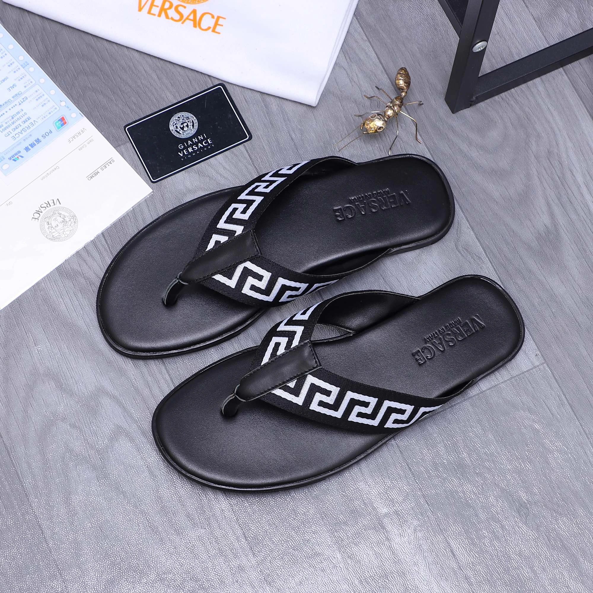 Versace Greek Key Trendy Style Black Flip-Flops