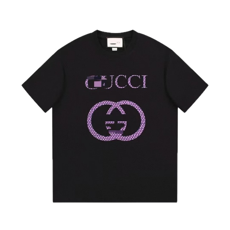 Gucci Double G Trendy Style Black and Purple Short Sleeve T-Shirt