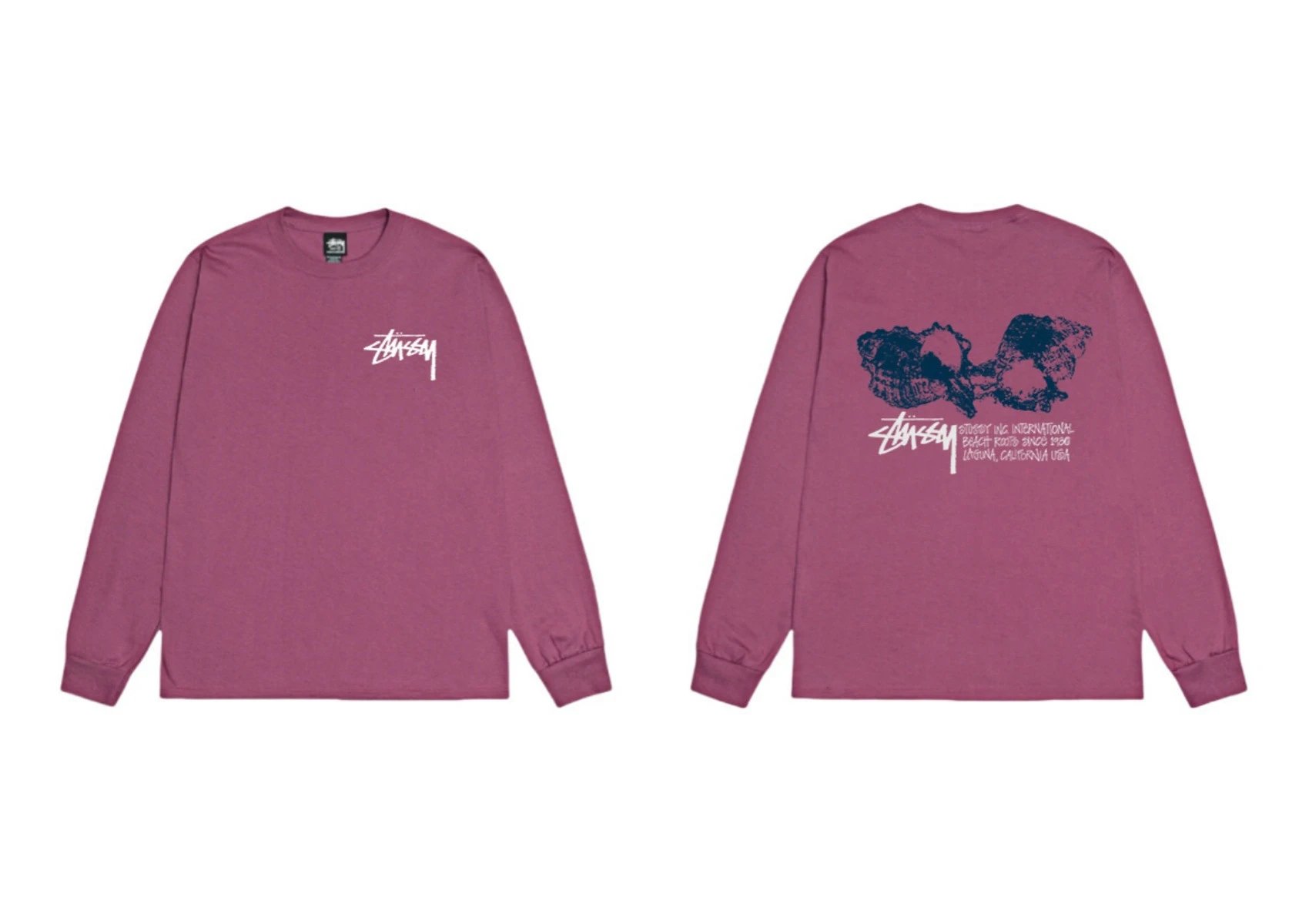 Stussy printed retro style rose red long sleeves