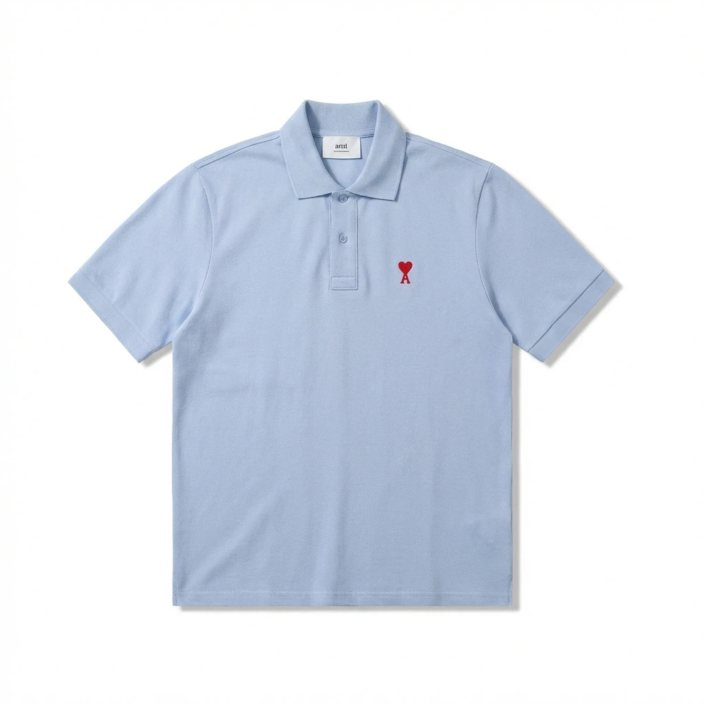 AMI Love Series Simple Style Blue Polo Shirt