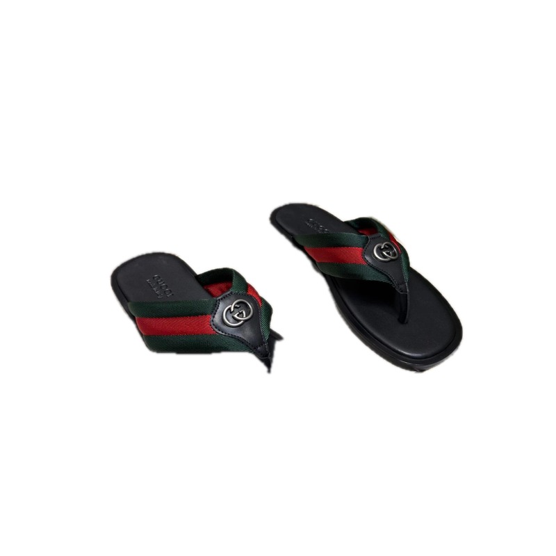 Gucci Classic Webbing Casual Style Black Flip-Flops